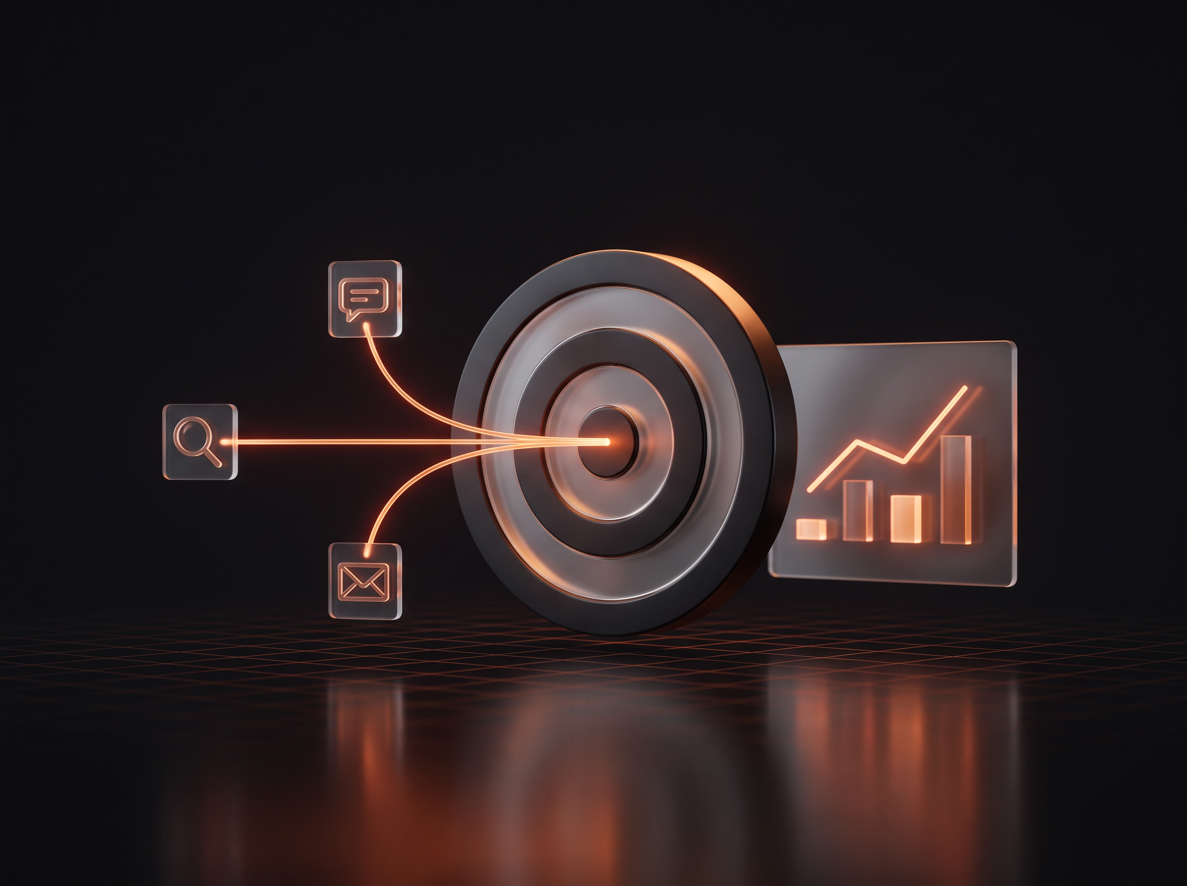 Digital marketing: search, social and email channels converging on one target with measured growth